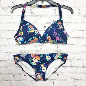 Womens Lands End Floral 2pc Bikini Summer Beach Tropical Sz 8